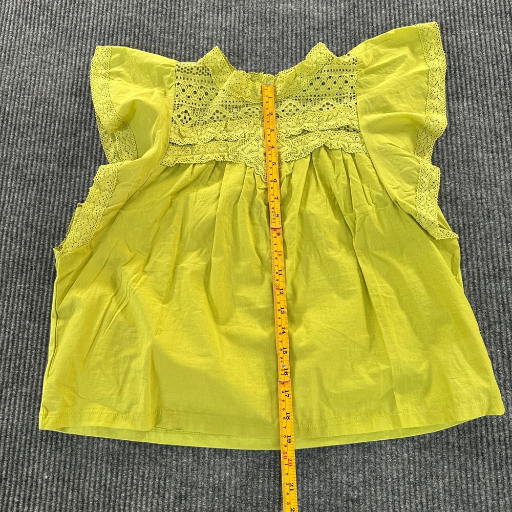 Calligraphie Blouse M Lime Green Cotton Crochet Lace Flutter Sleeve Top - Picture 7 of 9